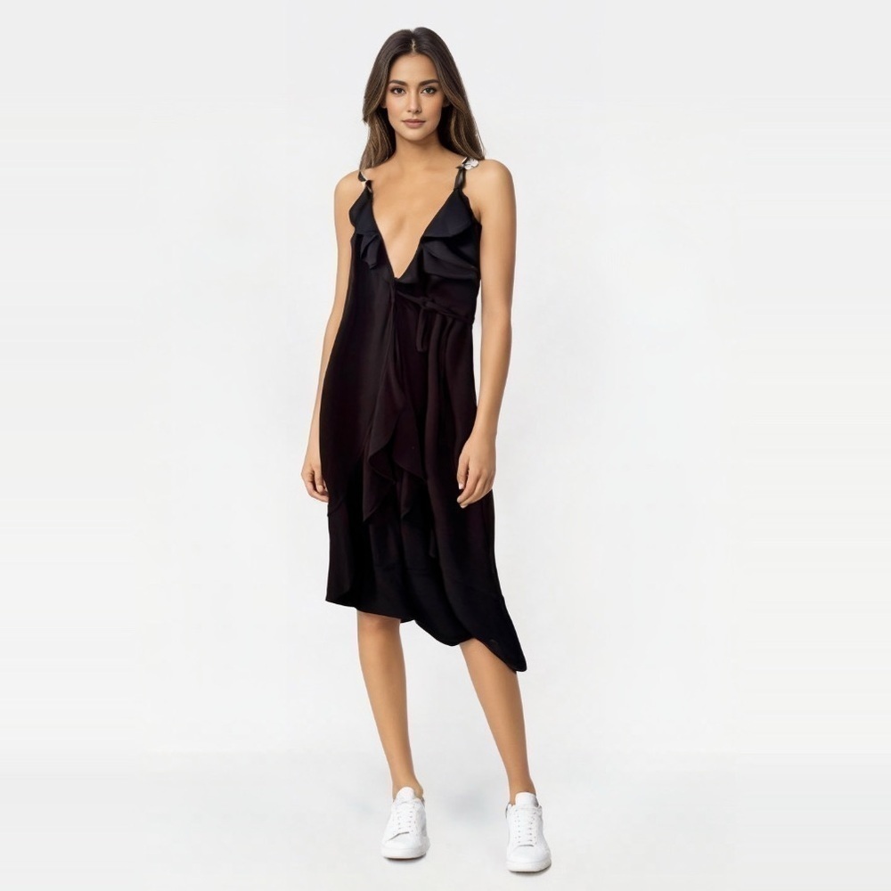 Classy woman dress Flirty and Stylish Black Midi Dress with Side Split